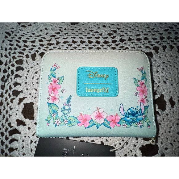 Loungefly Floral Stitch Scrump Green Mini Backpack Wallet - Picture 9 of 10